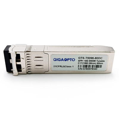 Có thể điều chỉnh được bước 10G DWDM băng tần C SFP + Bộ thu phát SMF 80 km 1563,86nm-1528,77nm LC DOM